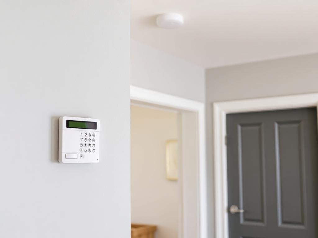 Alarm keypad and motion detector installed inside a home